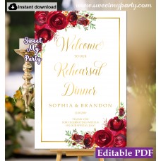 Red Roses Rehearsal Dinner welcome sign template,Rehearsal Dinner welcome sign,(16)